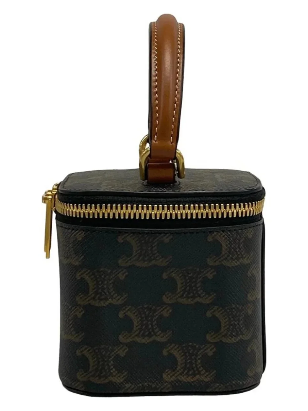 CELINE Triumph Mini Vanity Case 10J762CZ1.04LU Black Dark Brown PVC Leather